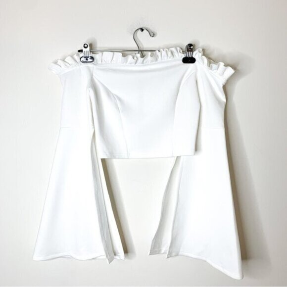 Women's Essue Top Blouse Off Shoulder Split Wide Flare Sleeve Cropped Off White - Picture 5 of 14